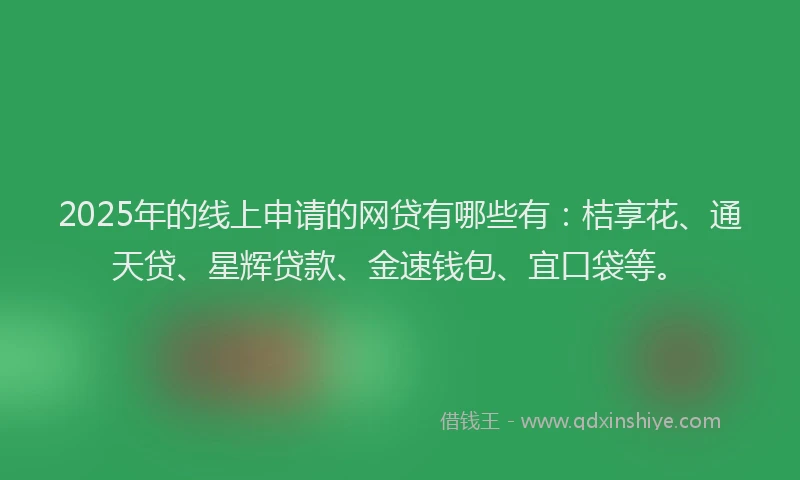 2025年的线上申请的网贷有哪些有：桔享花、通天贷、星辉贷款、金速钱包、宜口袋等。