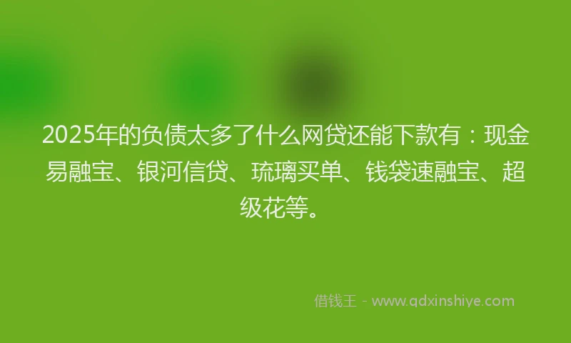2025年的负债太多了什么网贷还能下款有：现金易融宝、银河信贷、琉璃买单、钱袋速融宝、超级花等。