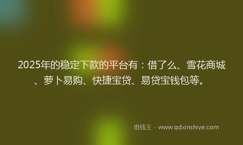 2025年的稳定下款的平台有：借了么、雪花商城、萝卜易购、快捷宝贷、易贷宝钱包等。