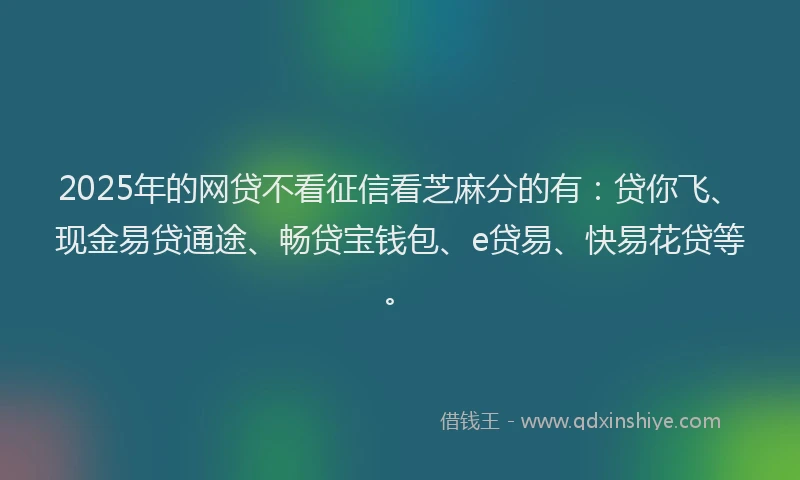 2025年的网贷不看征信看芝麻分的有：贷你飞、现金易贷通途、畅贷宝钱包、e贷易、快易花贷等。