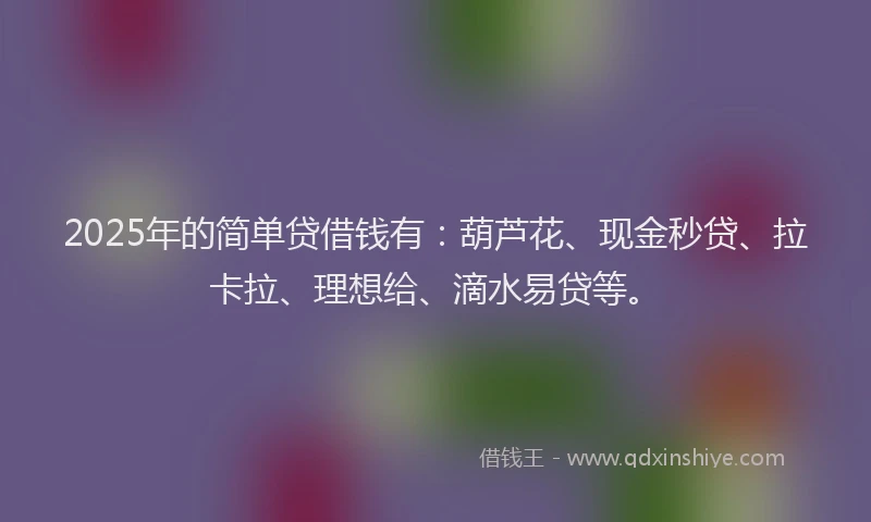 2025年的简单贷借钱有：葫芦花、现金秒贷、拉卡拉、理想给、滴水易贷等。
