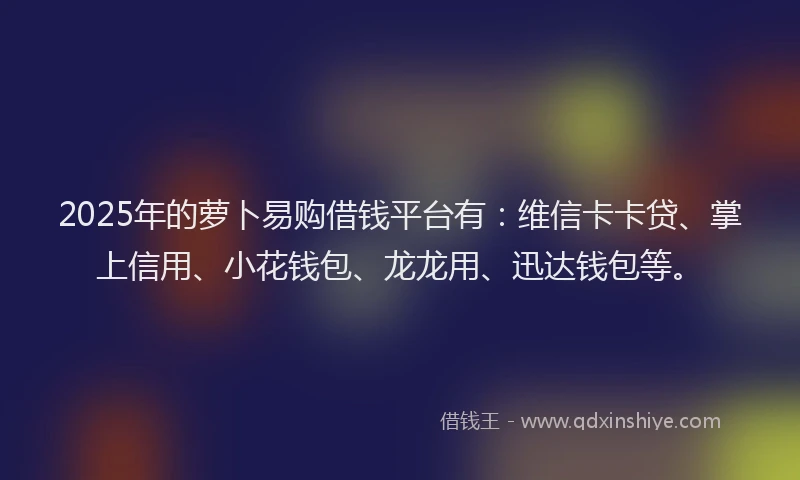 2025年的萝卜易购借钱平台有：维信卡卡贷、掌上信用、小花钱包、龙龙用、迅达钱包等。