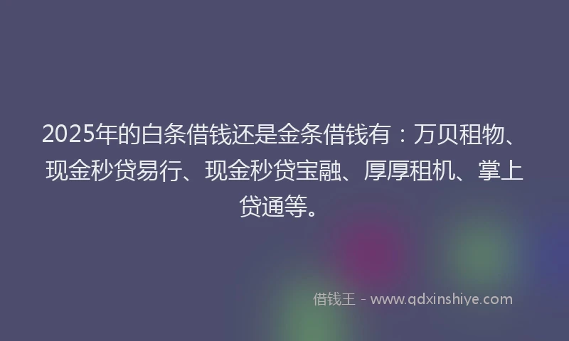 2025年的白条借钱还是金条借钱有：万贝租物、现金秒贷易行、现金秒贷宝融、厚厚租机、掌上贷通等。