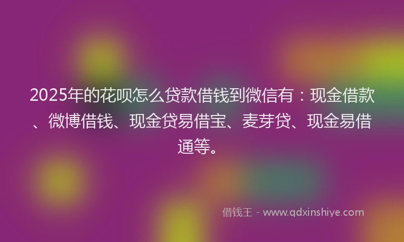 2025年的花呗怎么贷款借钱到微信有：现金借款、微博借钱、现金贷易借宝、麦芽贷、现金易借通等。