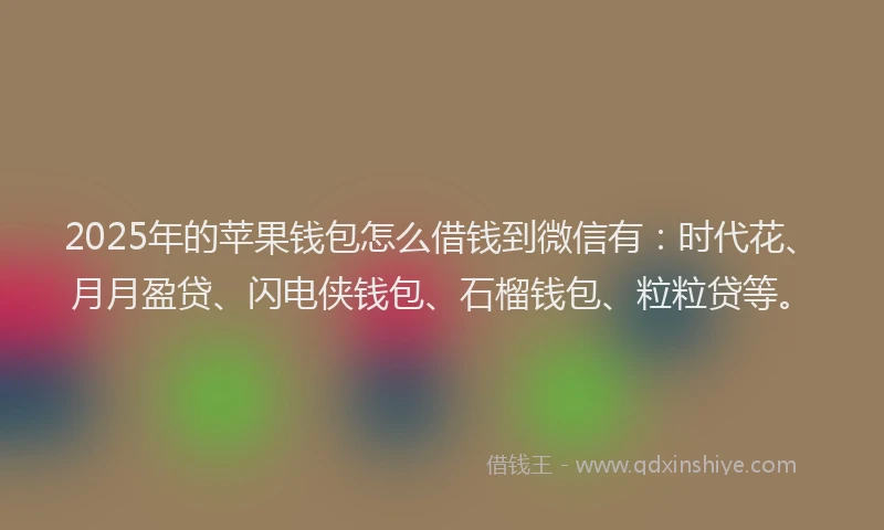 2025年的苹果钱包怎么借钱到微信有：时代花、月月盈贷、闪电侠钱包、石榴钱包、粒粒贷等。