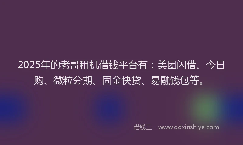 2025年的老哥租机借钱平台有：美团闪借、今日购、微粒分期、固金快贷、易融钱包等。