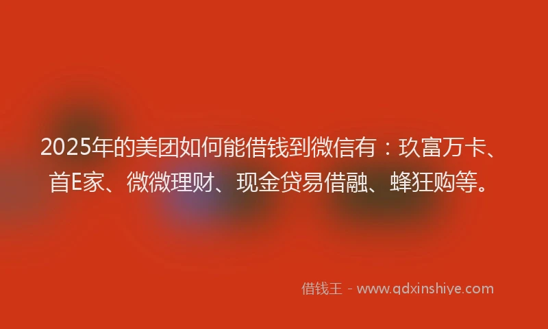 2025年的美团如何能借钱到微信有：玖富万卡、首E家、微微理财、现金贷易借融、蜂狂购等。