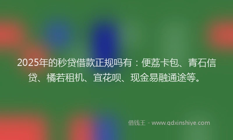 2025年的秒贷借款正规吗有：便荔卡包、青石信贷、橘若租机、宜花呗、现金易融通途等。