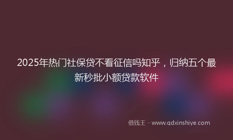 2025年热门社保贷不看征信吗知乎，归纳五个最新秒批小额贷款软件