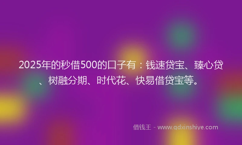 2025年的秒借500的口子有：钱速贷宝、臻心贷、树融分期、时代花、快易借贷宝等。