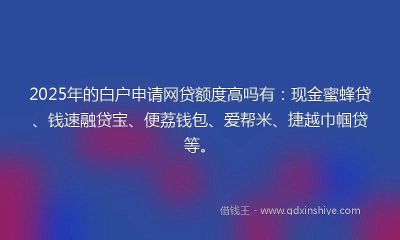 2025年的白户申请网贷额度高吗有：现金蜜蜂贷、钱速融贷宝、便荔钱包、爱帮米、捷越巾帼贷等。