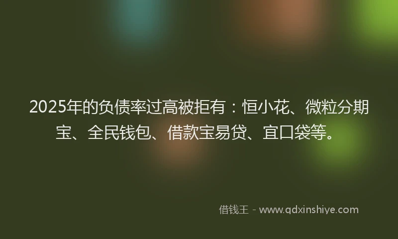 2025年的负债率过高被拒有：恒小花、微粒分期宝、全民钱包、借款宝易贷、宜口袋等。