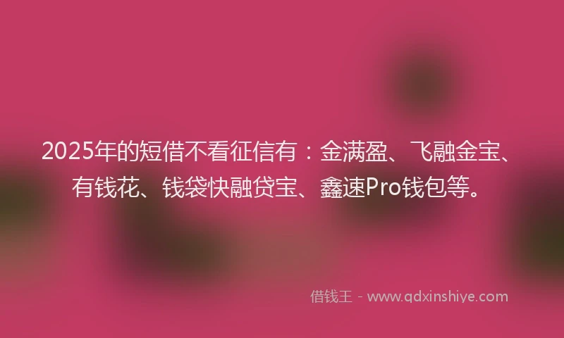 2025年的短借不看征信有：金满盈、飞融金宝、有钱花、钱袋快融贷宝、鑫速Pro钱包等。