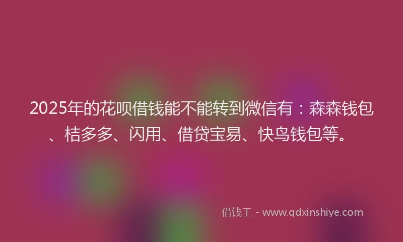 2025年的花呗借钱能不能转到微信有：森森钱包、桔多多、闪用、借贷宝易、快鸟钱包等。