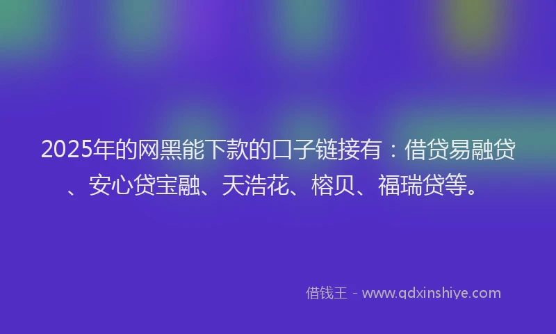 2025年的网黑能下款的口子链接有：借贷易融贷、安心贷宝融、天浩花、榕贝、福瑞贷等。