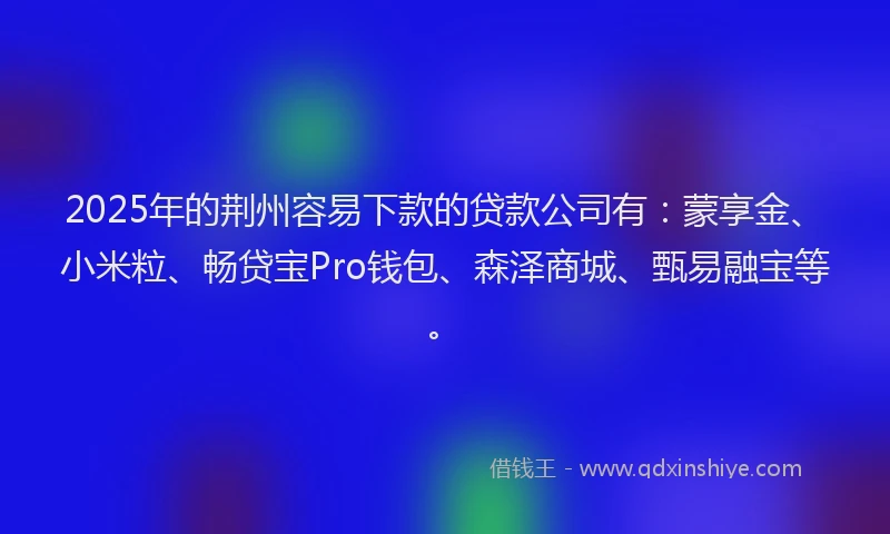2025年的荆州容易下款的贷款公司有：蒙享金、小米粒、畅贷宝Pro钱包、森泽商城、甄易融宝等。