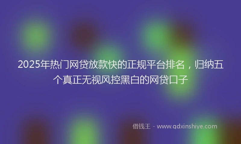 2025年热门网贷放款快的正规平台排名，归纳五个真正无视风控黑白的网贷口子