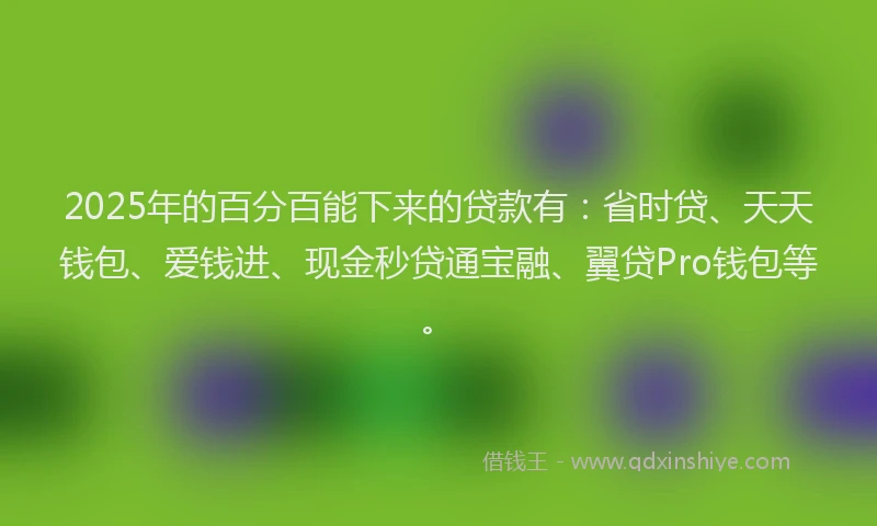 2025年的百分百能下来的贷款有：省时贷、天天钱包、爱钱进、现金秒贷通宝融、翼贷Pro钱包等。