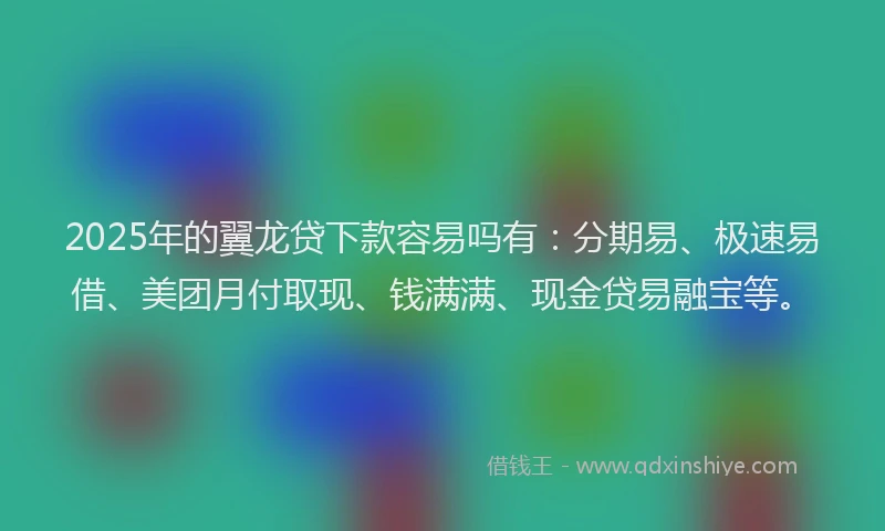 2025年的翼龙贷下款容易吗有：分期易、极速易借、美团月付取现、钱满满、现金贷易融宝等。