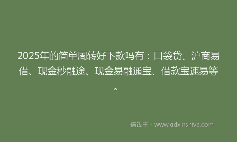 2025年的简单周转好下款吗有：口袋贷、沪商易借、现金秒融途、现金易融通宝、借款宝速易等。