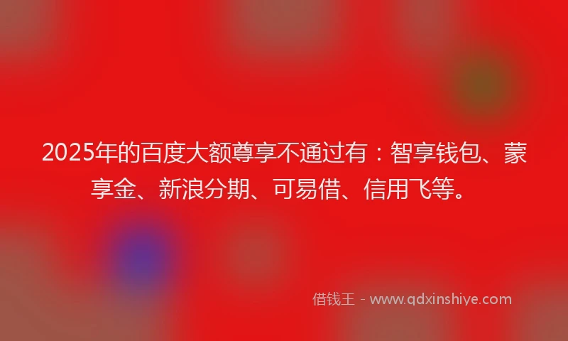 2025年的百度大额尊享不通过有：智享钱包、蒙享金、新浪分期、可易借、信用飞等。