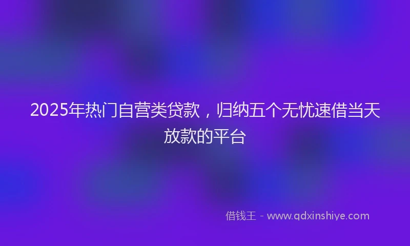 2025年热门自营类贷款，归纳五个无忧速借当天放款的平台