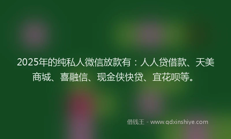 2025年的纯私人微信放款有：人人贷借款、天美商城、喜融信、现金侠快贷、宜花呗等。
