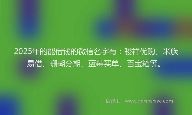 2025年的能借钱的微信名字有：骏祥优购、米族易借、珊瑚分期、蓝莓买单、百宝箱等。