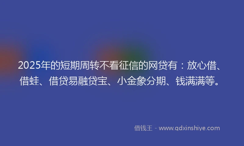 2025年的短期周转不看征信的网贷有：放心借、借蛙、借贷易融贷宝、小金象分期、钱满满等。