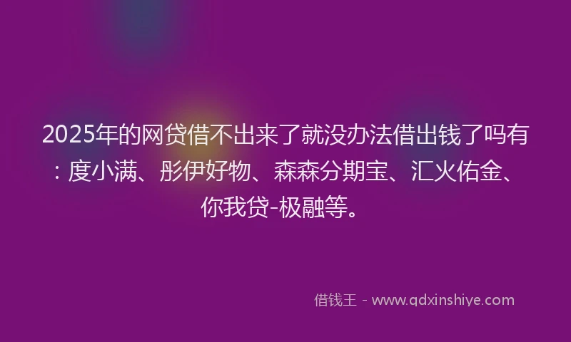 2025年的网贷借不出来了就没办法借出钱了吗有：度小满、彤伊好物、森森分期宝、汇火佑金、你我贷-极融等。