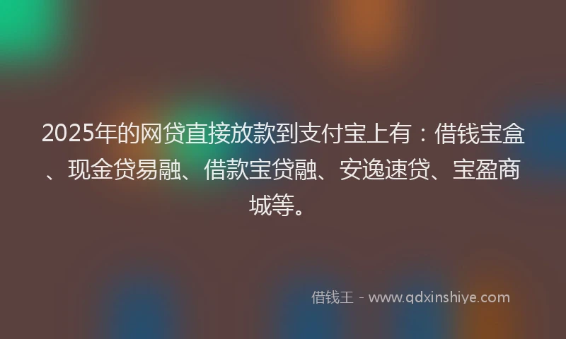 2025年的网贷直接放款到支付宝上有：借钱宝盒、现金贷易融、借款宝贷融、安逸速贷、宝盈商城等。