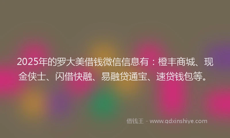 2025年的罗大美借钱微信信息有：橙丰商城、现金侠士、闪借快融、易融贷通宝、速贷钱包等。