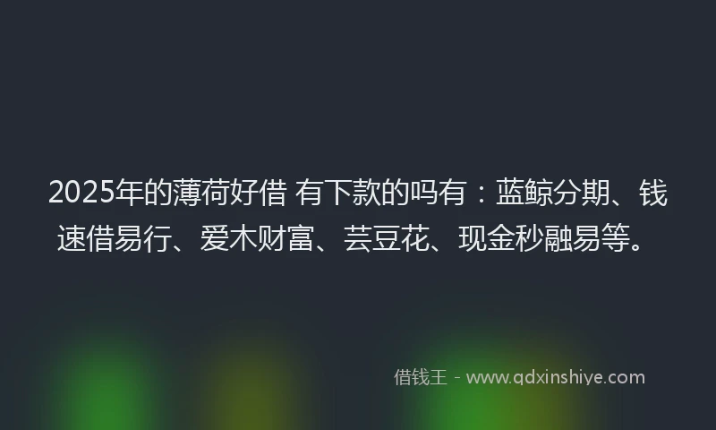 2025年的薄荷好借 有下款的吗有：蓝鲸分期、钱速借易行、爱木财富、芸豆花、现金秒融易等。