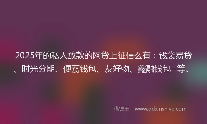 2025年的私人放款的网贷上征信么有：钱袋易贷、时光分期、便荔钱包、友好物、鑫融钱包+等。