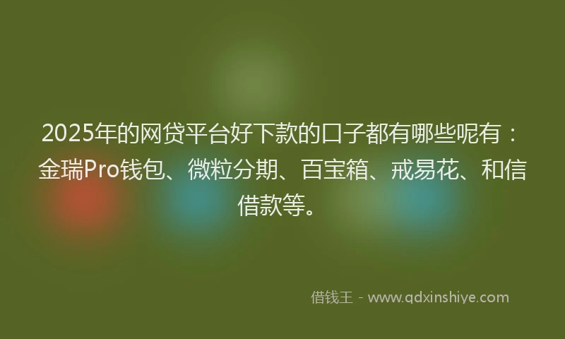 2025年的网贷平台好下款的口子都有哪些呢有：金瑞Pro钱包、微粒分期、百宝箱、戒易花、和信借款等。