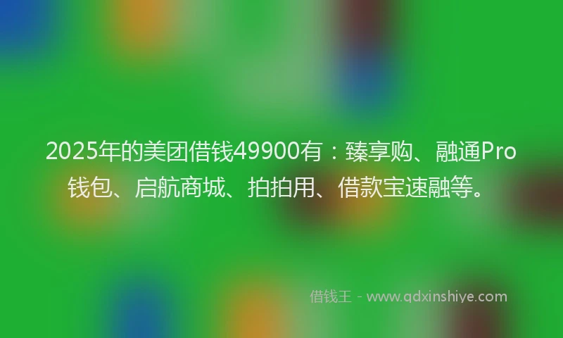 2025年的美团借钱49900有：臻享购、融通Pro钱包、启航商城、拍拍用、借款宝速融等。