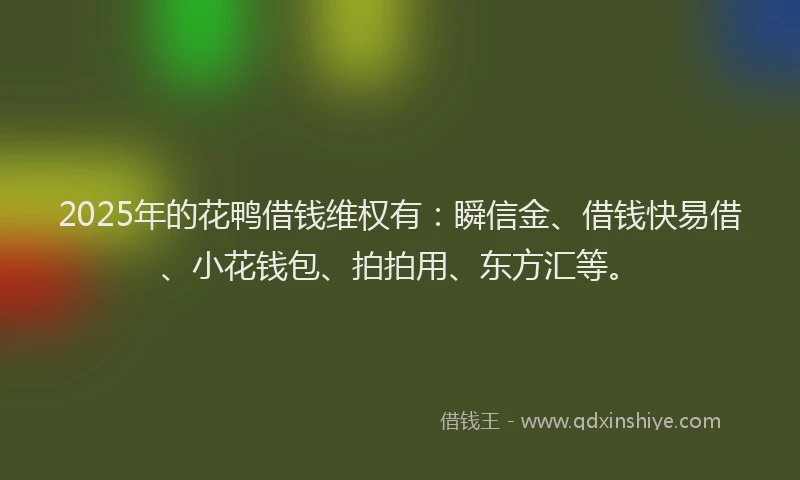 2025年的花鸭借钱维权有：瞬信金、借钱快易借、小花钱包、拍拍用、东方汇等。