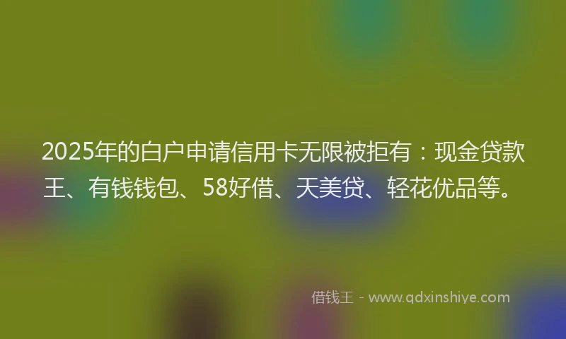 2025年的白户申请信用卡无限被拒有：现金贷款王、有钱钱包、58好借、天美贷、轻花优品等。