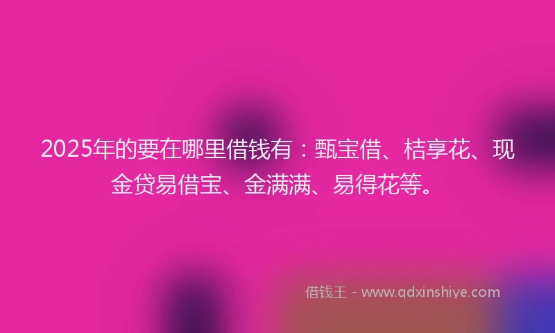 2025年的要在哪里借钱有：甄宝借、桔享花、现金贷易借宝、金满满、易得花等。