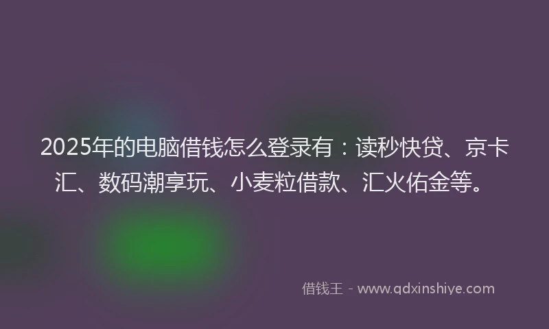 2025年的电脑借钱怎么登录有：读秒快贷、京卡汇、数码潮享玩、小麦粒借款、汇火佑金等。