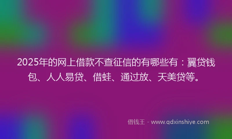 2025年的网上借款不查征信的有哪些有：翼贷钱包、人人易贷、借蛙、通过放、天美贷等。