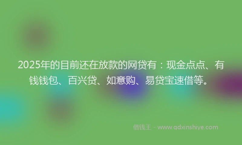 2025年的目前还在放款的网贷有：现金点点、有钱钱包、百兴贷、如意购、易贷宝速借等。