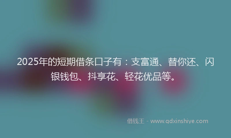 2025年的短期借条口子有：支富通、替你还、闪银钱包、抖享花、轻花优品等。