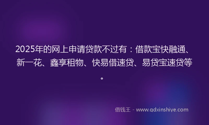 2025年的网上申请贷款不过有：借款宝快融通、新一花、鑫享租物、快易借速贷、易贷宝速贷等。