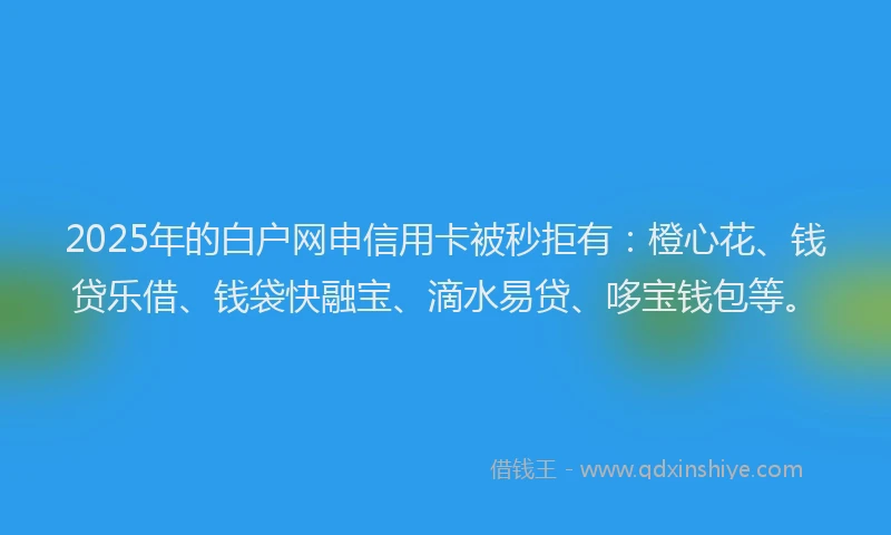 2025年的白户网申信用卡被秒拒有：橙心花、钱贷乐借、钱袋快融宝、滴水易贷、哆宝钱包等。