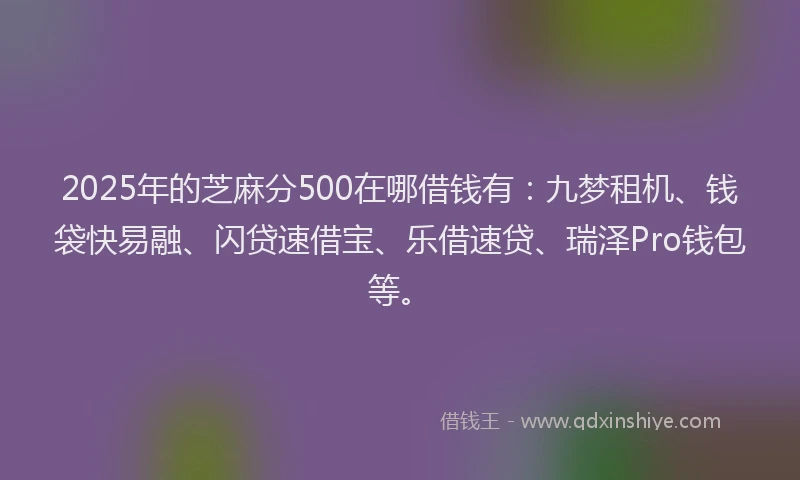 2025年的芝麻分500在哪借钱有：九梦租机、钱袋快易融、闪贷速借宝、乐借速贷、瑞泽Pro钱包等。