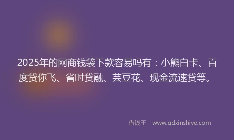 2025年的网商钱袋下款容易吗有：小熊白卡、百度贷你飞、省时贷融、芸豆花、现金流速贷等。
