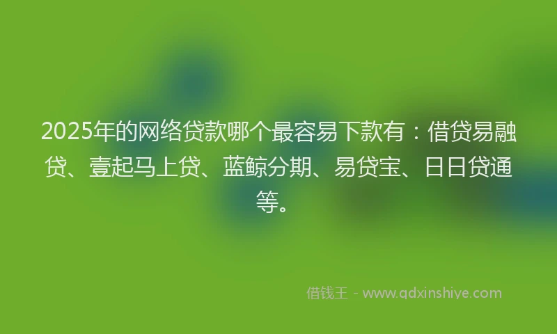 2025年的网络贷款哪个最容易下款有：借贷易融贷、壹起马上贷、蓝鲸分期、易贷宝、日日贷通等。