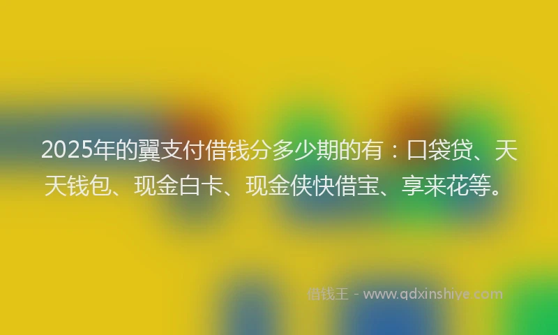 2025年的翼支付借钱分多少期的有：口袋贷、天天钱包、现金白卡、现金侠快借宝、享来花等。