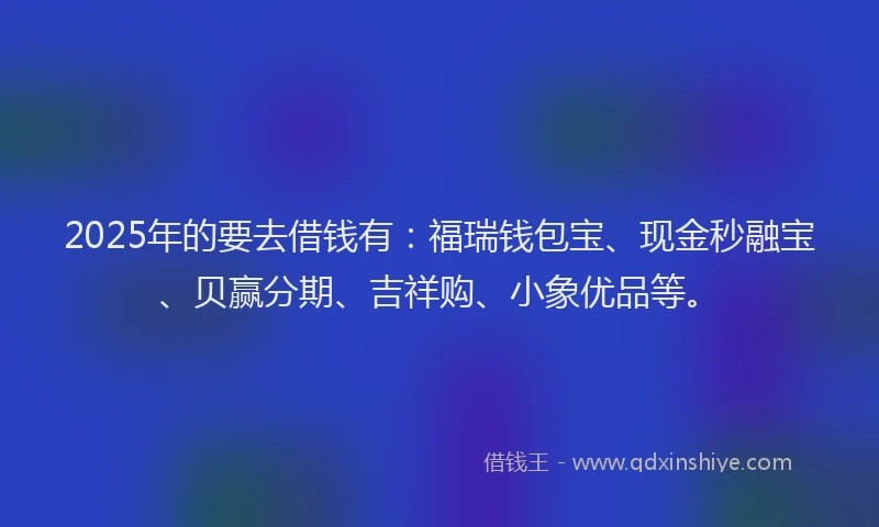 2025年的要去借钱有：福瑞钱包宝、现金秒融宝、贝赢分期、吉祥购、小象优品等。